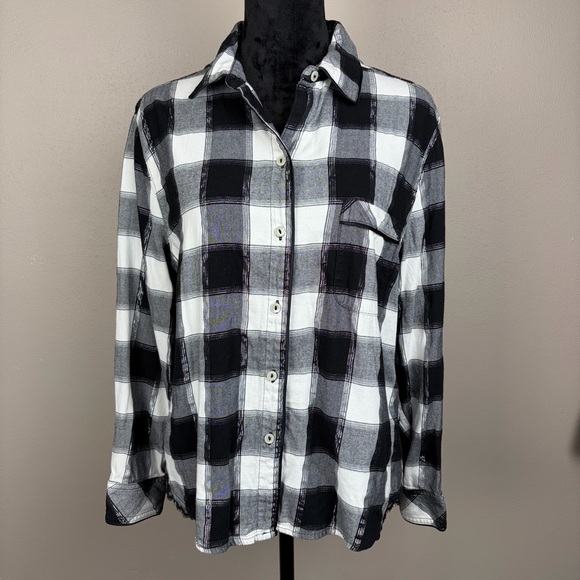Victoria's Secret Plaid Metallic Sleep Shirt Flannel Button-Down Lace Hem L EUC - Picture 3 of 16